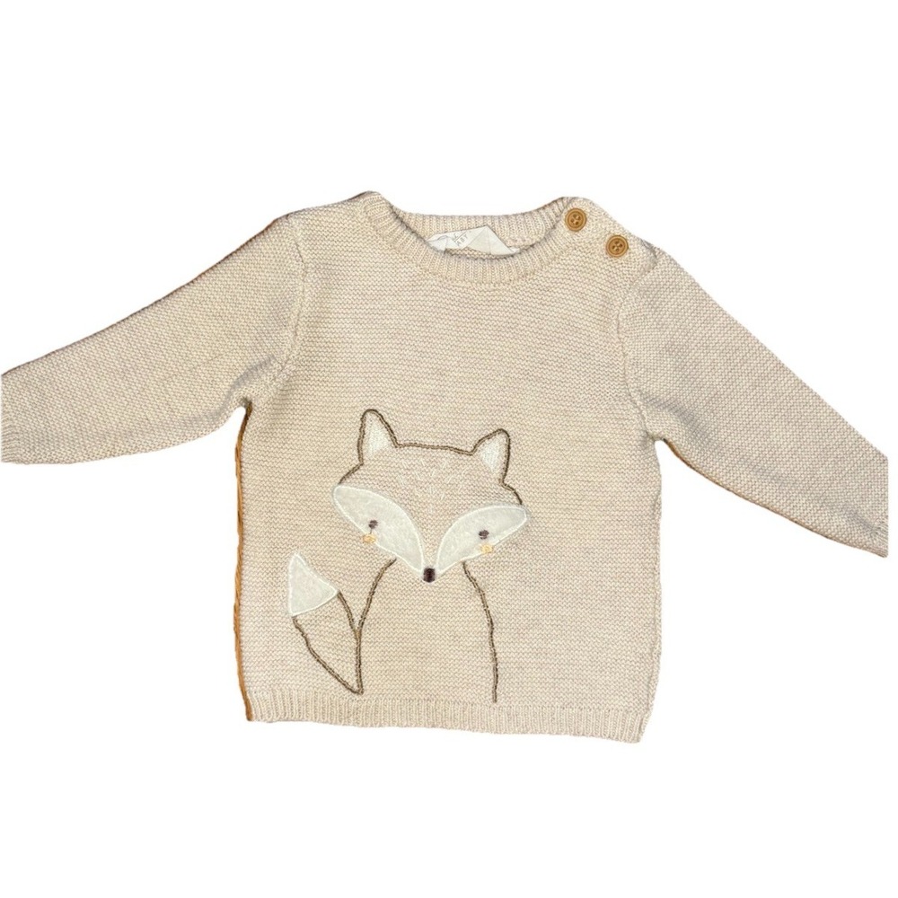 Rene Rofe Fox Knit Sweater Baby 6-9 Months Beige Woodland Forest Earthy Neutral - Picture 2 of 8